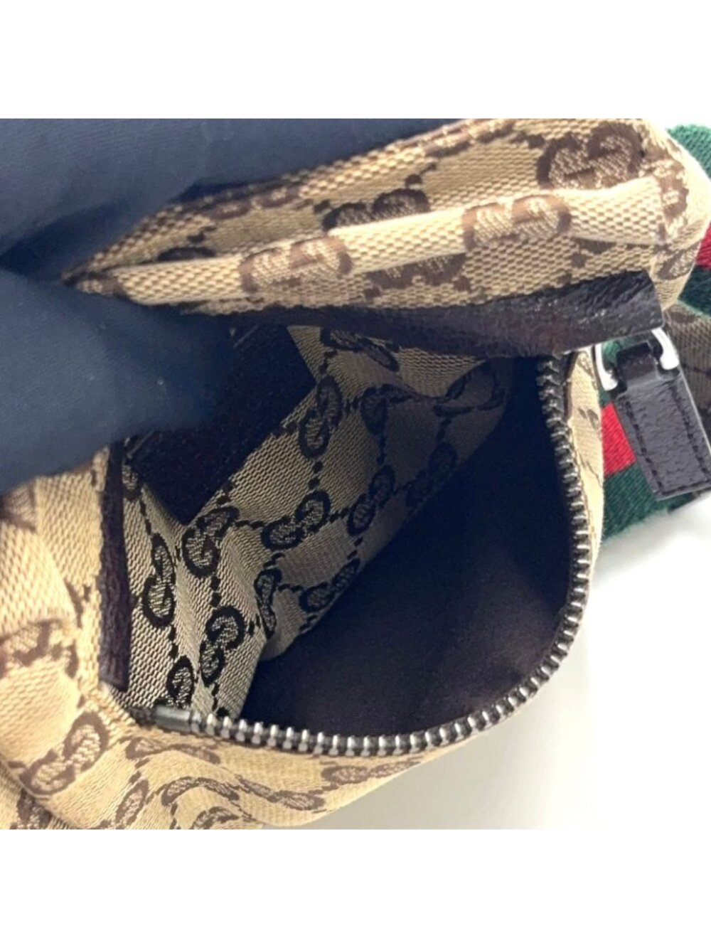 Gucci GG Pattern Canvas Leather Brown Beige Belt Bag Waist Pouch Silver - Picture 4 of 15